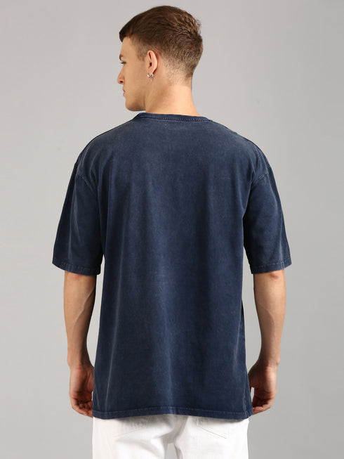 Indigo Oversized Distressed Stone Washed T-shirt